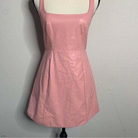 For Love & Lemons Talia Pink Faux Leather Open Back A-Line Mini Dress - Picture 10 of 16